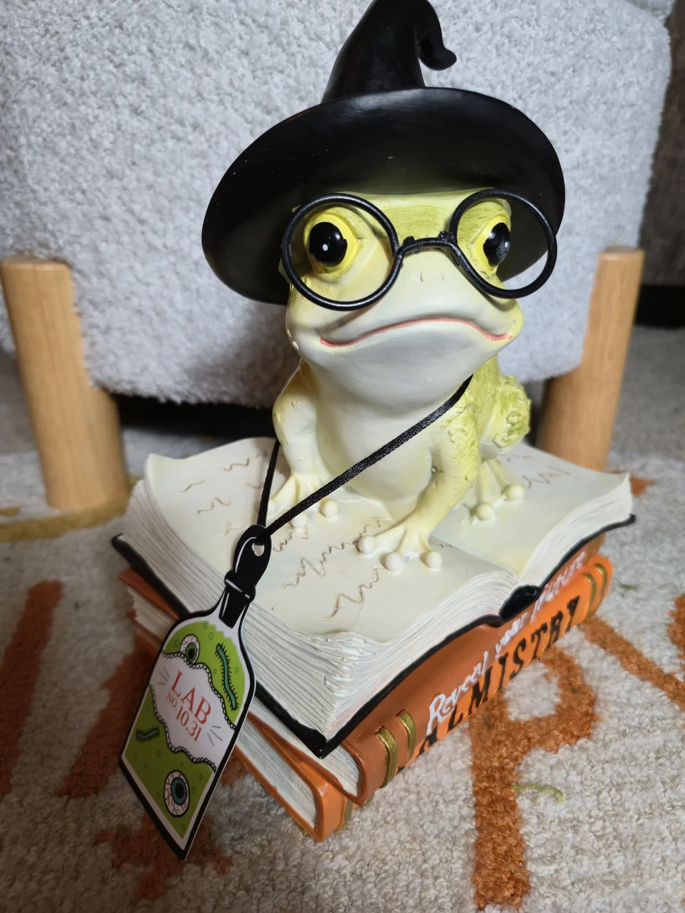 Halloween Witch Frog Figurine Decor Toad on Stacked Books Statue NWT